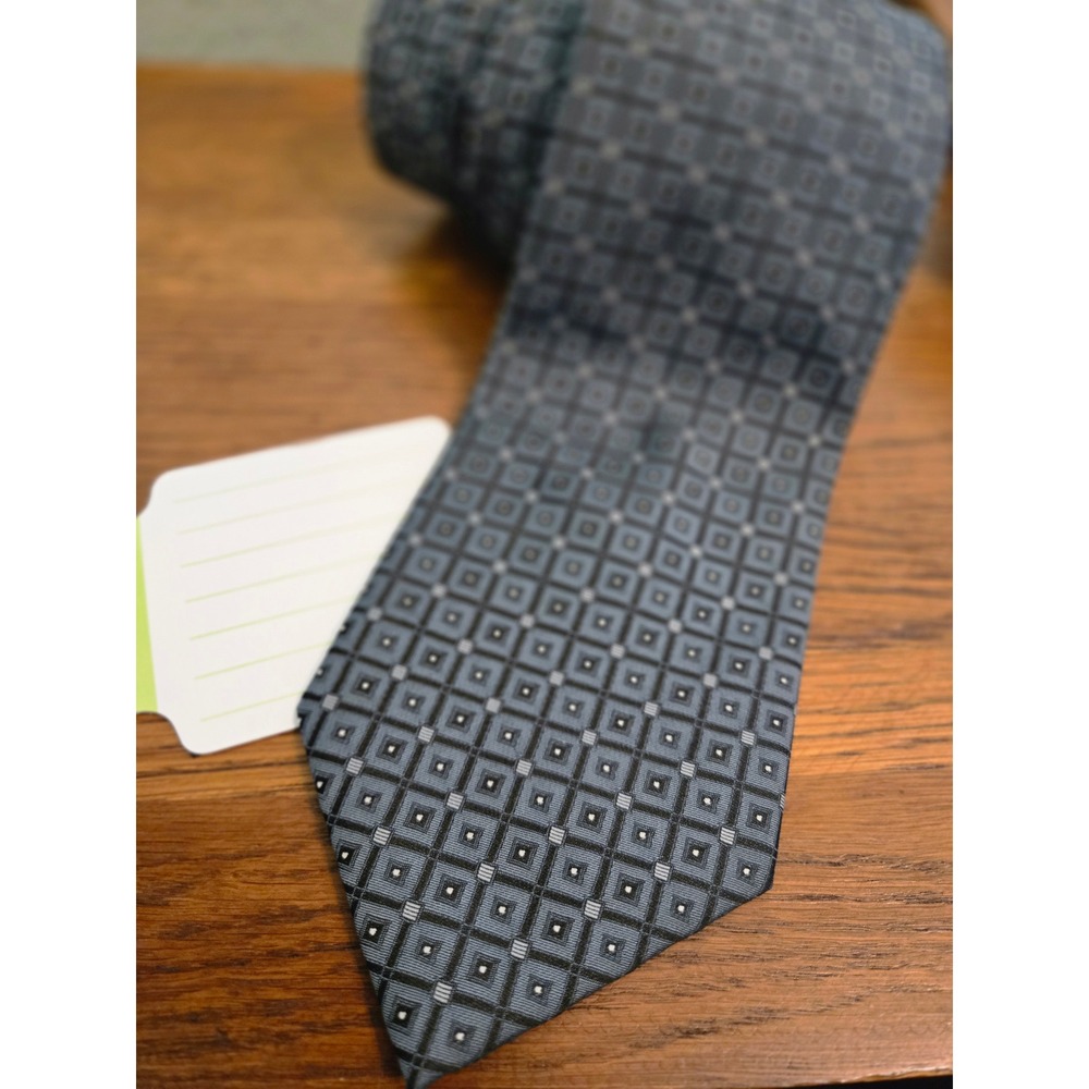 Antonia Collection Mens 100% Silk Tie Blue Geometric Square Hand Made Necktie 4"
